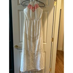 Flying Tomato Print Beige Pink Maxi Dress Boho Summer Resort Sz L